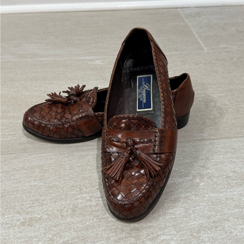 👞Luxurious Bragano By Cole Haan Brown Leather Loafers with Tassels, 8.5W👞